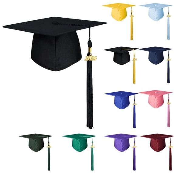 Unisex Matte Graduation Cap with 2026 Tassel, Adjustable Academic Mortarboard for Commencement Ceremonies,Black,19"-23"