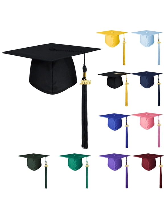 Unisex Matte Graduation Cap with 2026 Tassel, Adjustable Academic Mortarboard for Commencement Ceremonies,Black,19"-23"