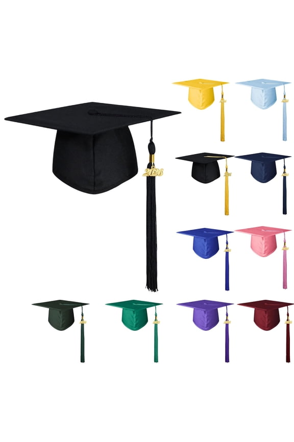 Unisex Matte Graduation Cap with 2026 Tassel, Adjustable Academic Mortarboard for Commencement Ceremonies,Black,19"-23"