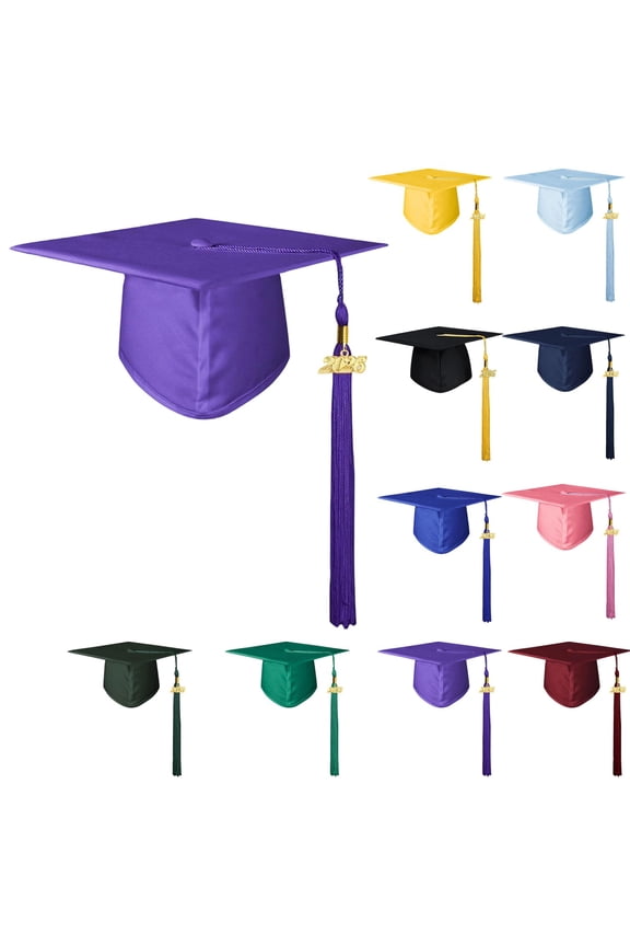 Unisex Matte Graduation Cap with 2026 Tassel, Adjustable Academic Mortarboard for Commencement Ceremonies,Purple,19"-23"