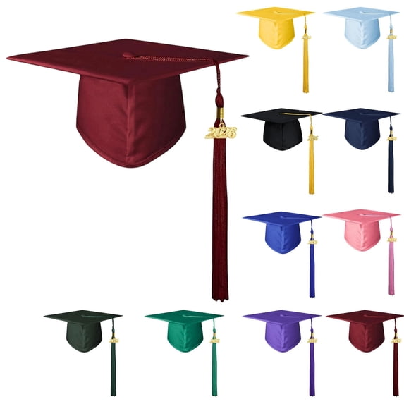 Unisex Matte Graduation Cap with 2026 Tassel, Adjustable Academic Mortarboard for Commencement Ceremonies,Wine,19"-23"