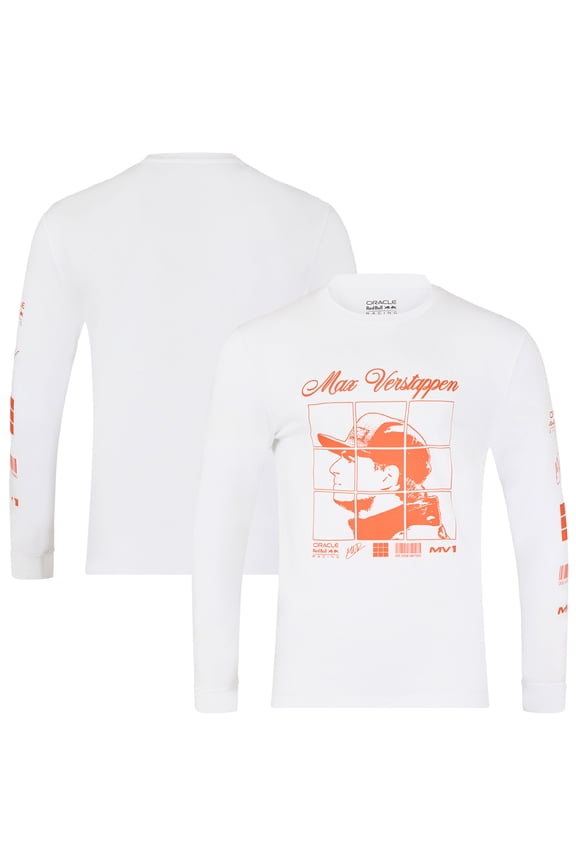 Unisex Max Verstappen White Red Bull Racing Driver Puzzle Long Sleeve T-Shirt