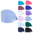 thumbnail image 1 of Unisex Medical Scrub Cap with Ear Saver Buttons Adjustable Tie Back Breathable Lightweight Nurse Working Hat Blue One Size, 1 of 4