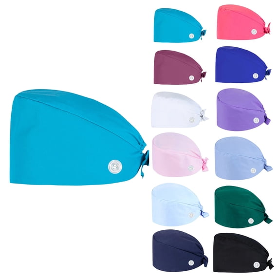 Unisex Medical Scrub Cap with Ear Saver Buttons Adjustable Tie Back Breathable Lightweight Nurse Working Hat Sky Blue One Size