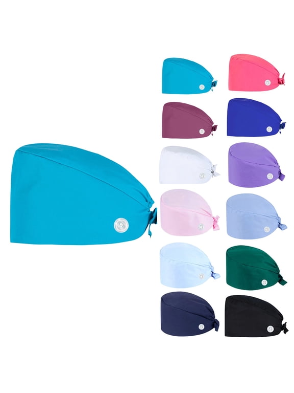 Unisex Medical Scrub Cap with Ear Saver Buttons Adjustable Tie Back Breathable Lightweight Nurse Working Hat Sky Blue One Size