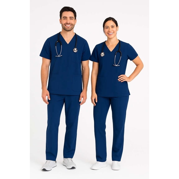 Women’s Blue Medical Scrub Top – Comfortable V-Neck Healthcare Uniform Shirt