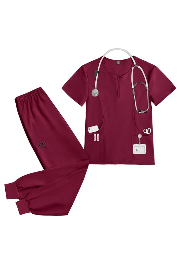 Unisex Medical Scrubs Set Nurse Work Uniform Shirt and Pant Set with Pockets for Clinics