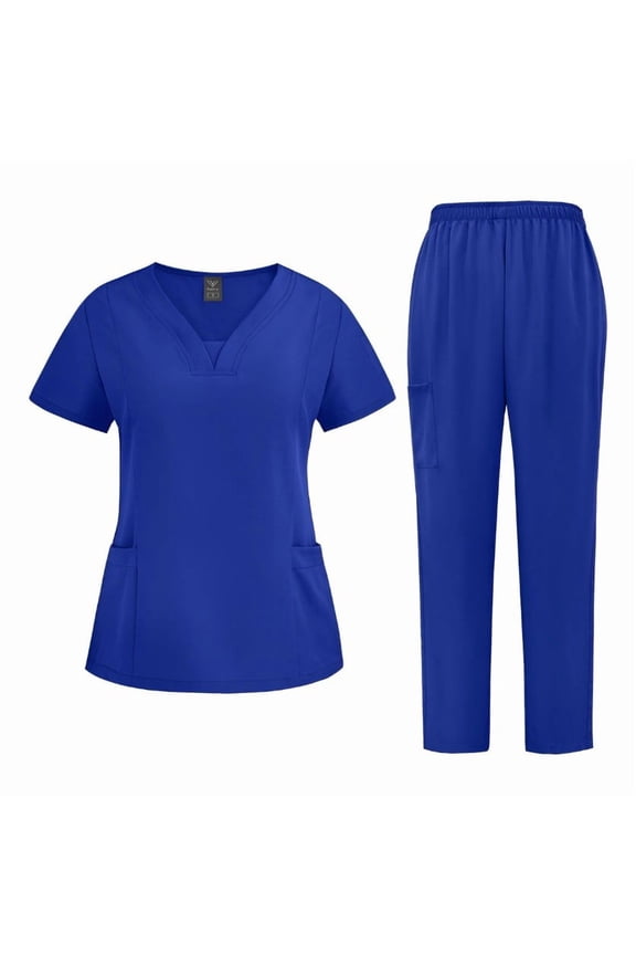 Unisex Medical Scrubs Set Short Sleeve Doctor Surgical Uniform with Pockets for Doctors and Nurses