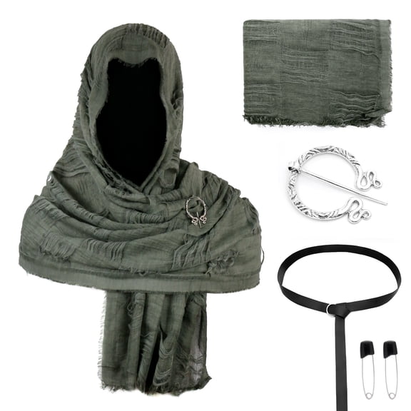 Unisex Medieval Cosplay Cape Lightweight Breathable Tattered Scarf Cloak for Halloween Parties and Renaissance Fair Daily Wear Mint Green