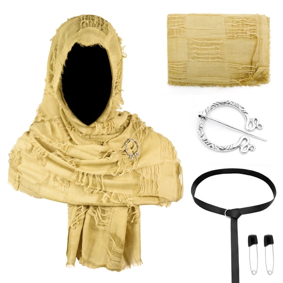 Unisex Medieval Cosplay Cape Lightweight Breathable Tattered Scarf Cloak for Halloween Parties and Renaissance Fair Daily Wear Yellow