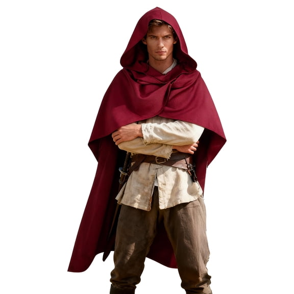 Unisex Medieval Hooded Cloak, Renaissance Halloween Costume Cape for Adults, Cosplay & Renaissance Faire