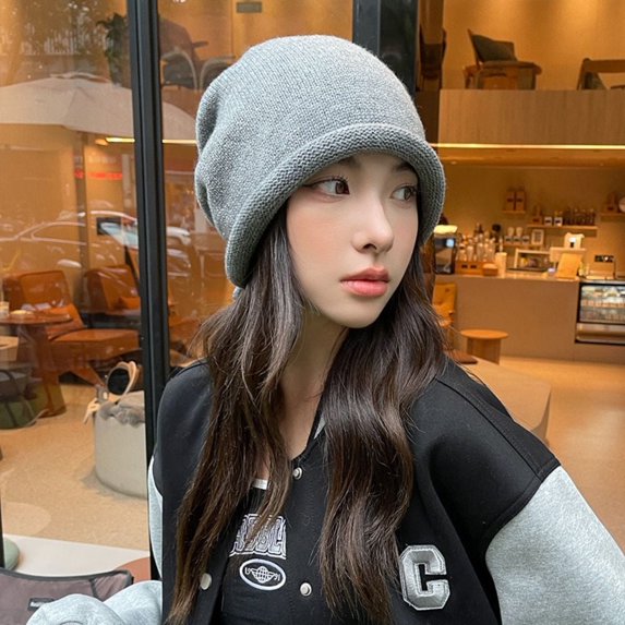 Unisex Men Cap Hip Hop Winter Beanies Knitted Hat Stacking Bonnet Warm GREY