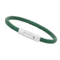 Genuine Braided Leather Bracelet With Stainless Steel Magnetic Clasp, Green