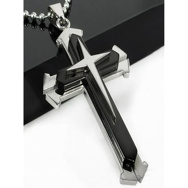 Unisex Men Stainless Steel Cross Pendant Necklace Chain - Walmart.com