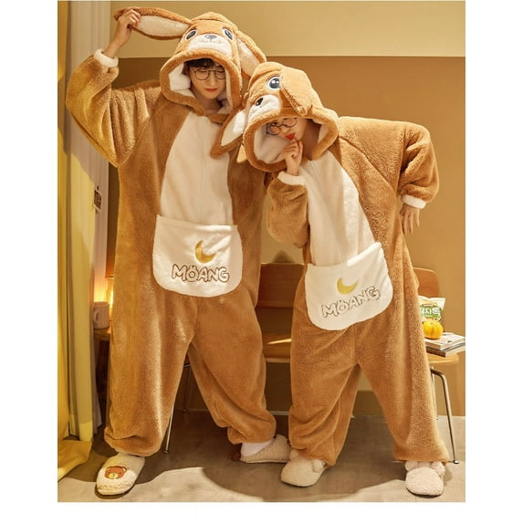 Unisex Men Women Animal Oneises Couple Pajamas One-piece Pyjamas Winter Coral Fleece Cartoon Homewear Large Size Hooded Jumpsuit