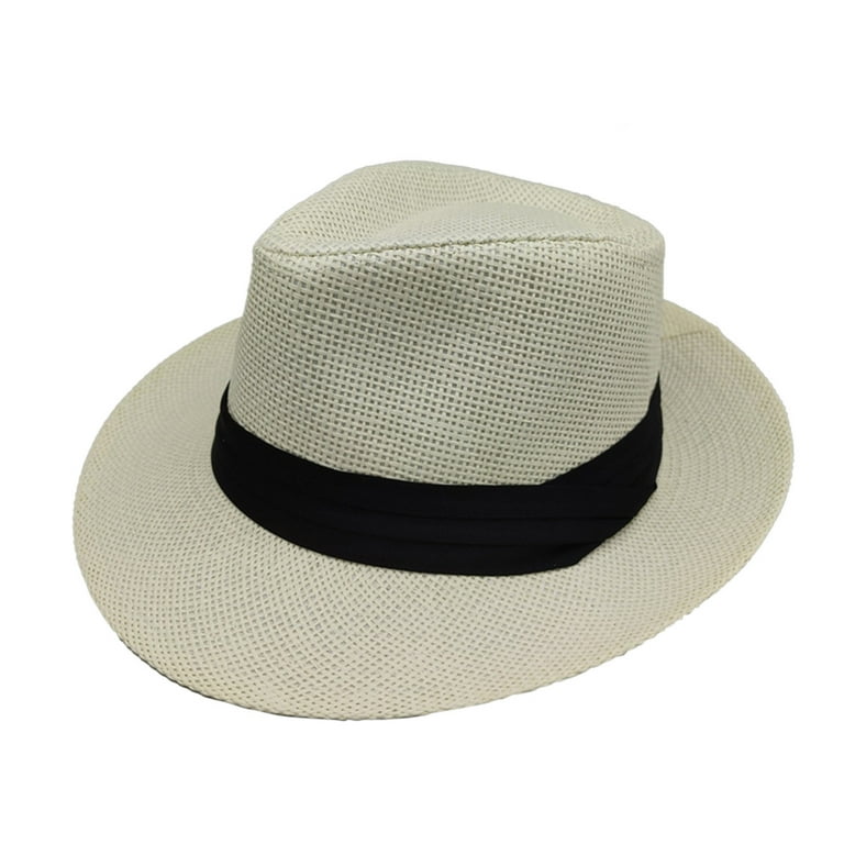 Unisex Men Women Panama Wide Brim Straw Hats Aldult Jazz Straw Hat Top Hat  Sun Hat Funny Bucket Hat Leather Beret Floppy Hat Black Fresh Hat Black