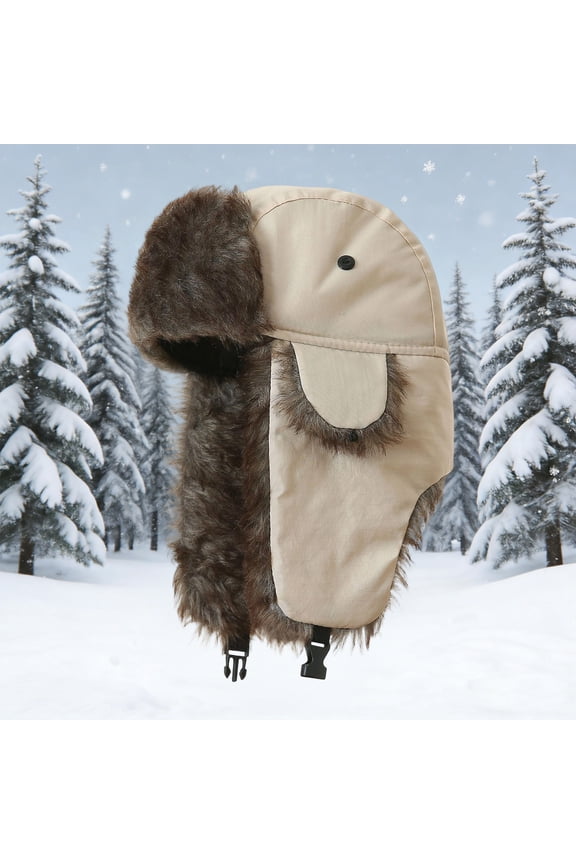 Unisex Men Women Russian Hat Trapper Bomber Warm Ear Flaps Winter Ski Hat Cap Headwear,Beige