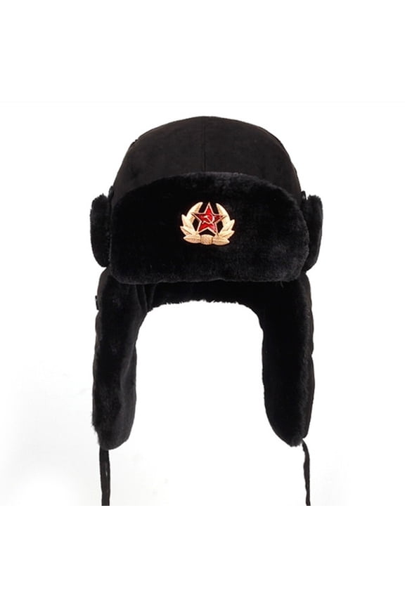 Cotton Unisex Men Women Russian Ushanka Badge Bomber Hat Pilot Hat Winter Hat with Earflaps Winter Warm Hat