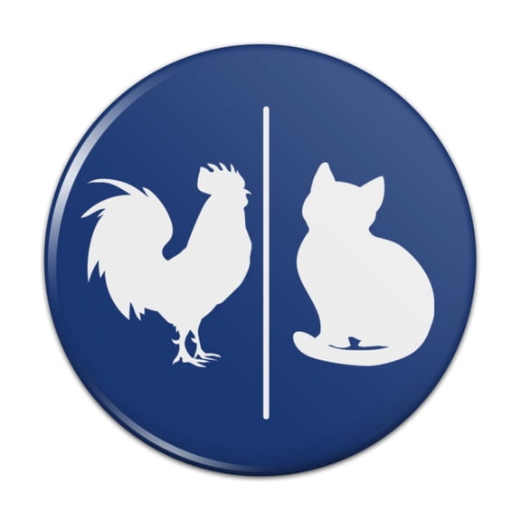 Unisex Men and Women Restroom Sign With Rooster and Cat Kitchen Refrigerator Locker Button Magnet