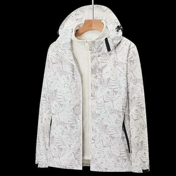 Unisex Men and Women Waterproof Two-Piece Windbreaker and Hoodie Coat for Autumn and Winter, Beige, Size L