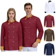 thumbnail image 1 of Unisex Men's Chef Jackets Contrast Long Sleeve Classic Chef Coat Waiter Work Wear Uniforms Red XL, 1 of 7