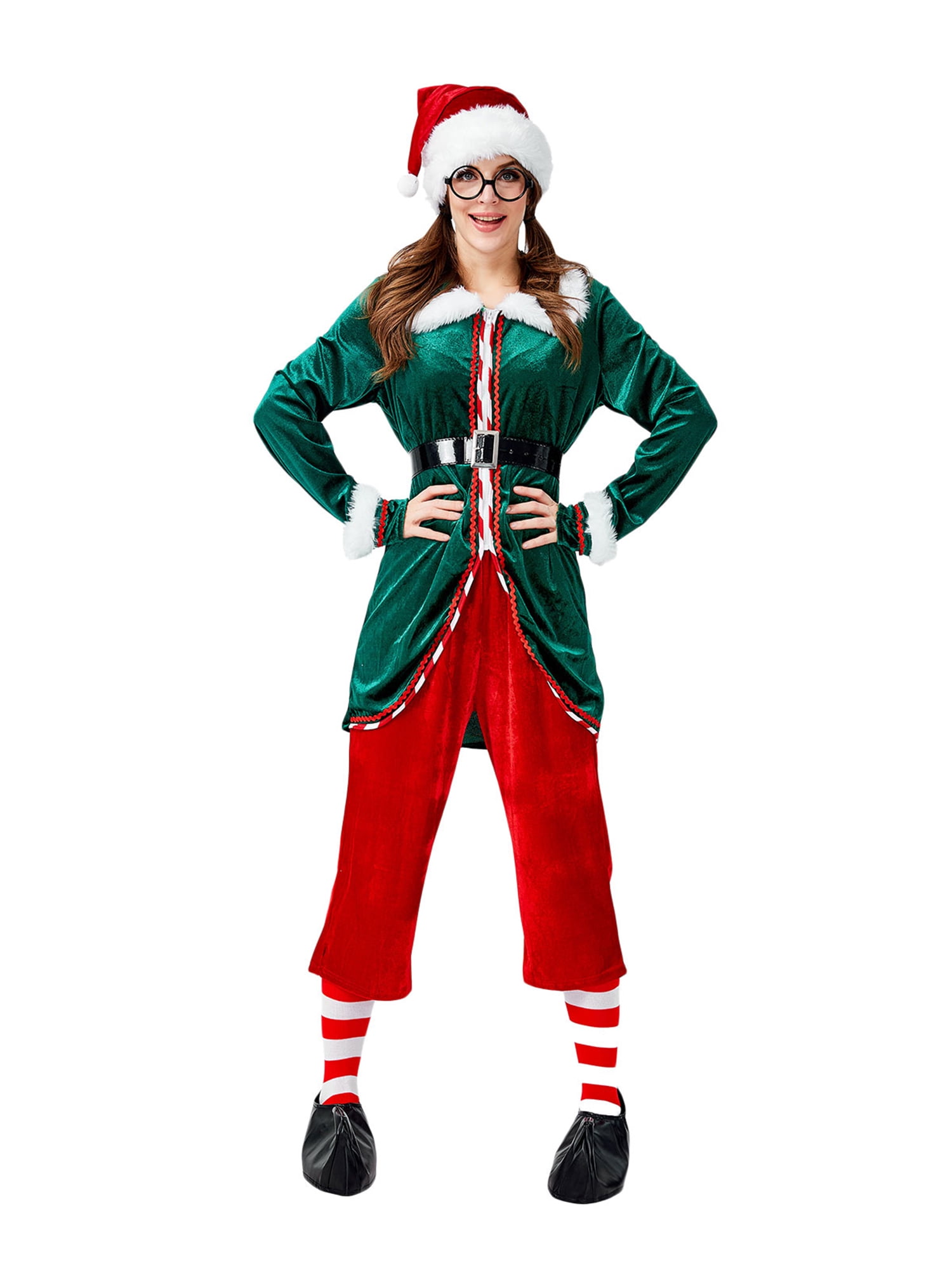 Unisex Men's Elf Costume Adult Deluxe Santa Cosplay Suit Christmas Costume Elf Santa Helper
