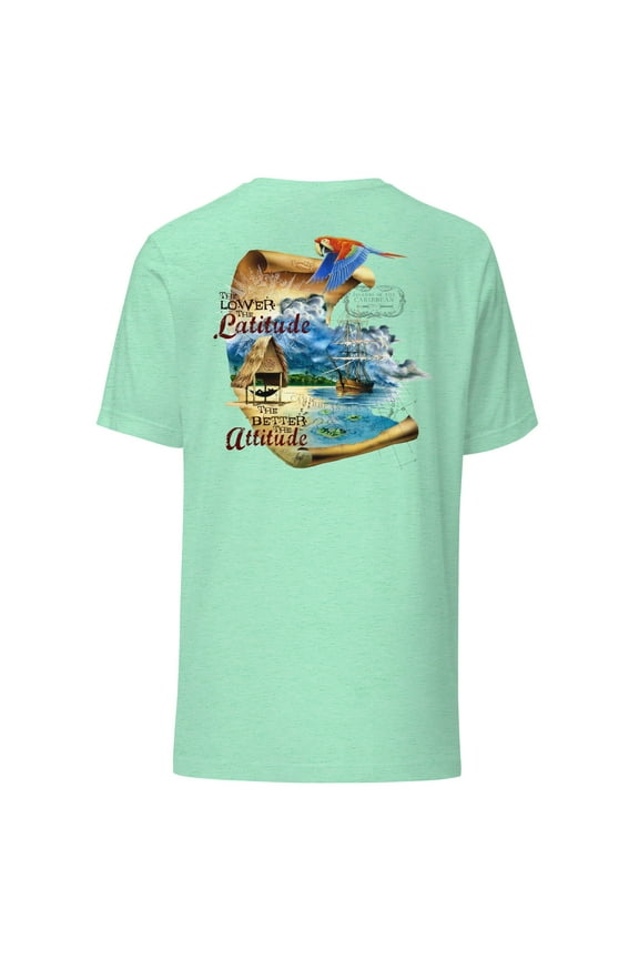 Unisex Mens Lightweight Adult Jimmy Buffett Style Lower Latitudes Better Attitudes Tropical Graphic Sailboat Beach T-Shirt