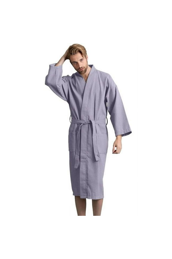 Unisex Mens Waffle Weave Stone Gray Bathrobe - One Size