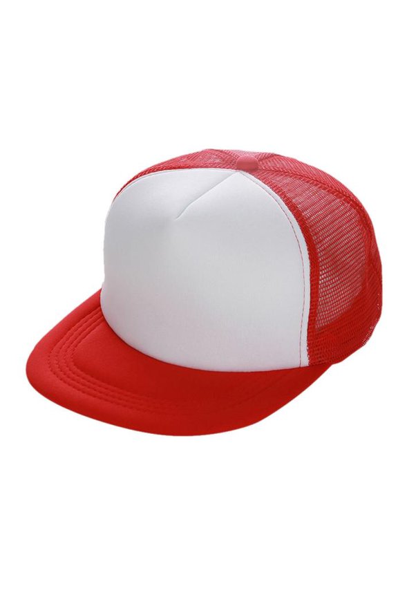 Unisex Mesh Back Baseball Cap, Flat Brim Trucker Hat with Adjustable Snapback Closure for Outdoor Sport Red