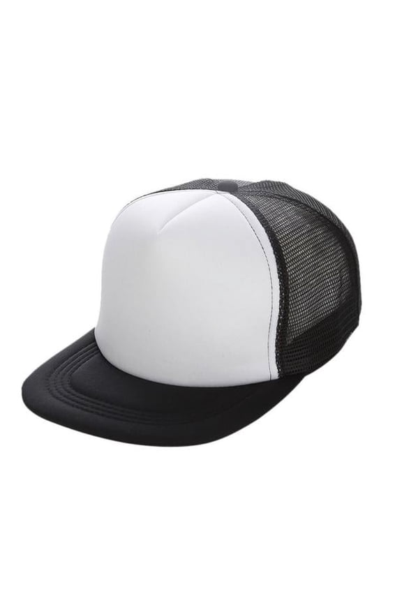 Unisex Mesh Back Baseball Cap, Flat Brim Trucker Hat with Adjustable Snapback Closure for Outdoor Sport White