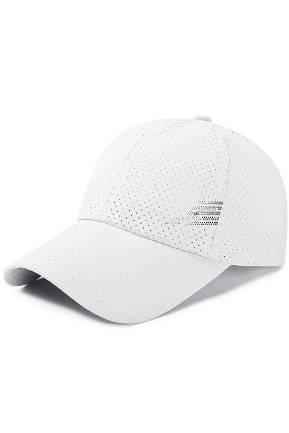 Unisex Mesh Baseball Cap, Breathable Patchwork Sun Hat with UV Protection, Adjustable Lightweight Outdoor Cap for Summer Activities, Moisture Wicking Design-White