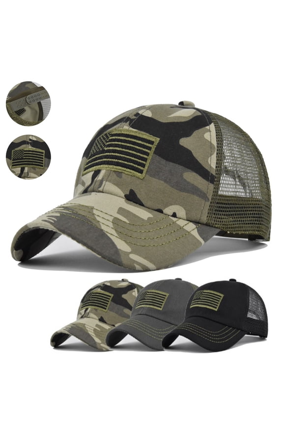 Unisex Mesh Baseball Caps Flag Sun Protection American Flag Trucker Hat for Men Women Camo Sun Hat Camouflage One Size