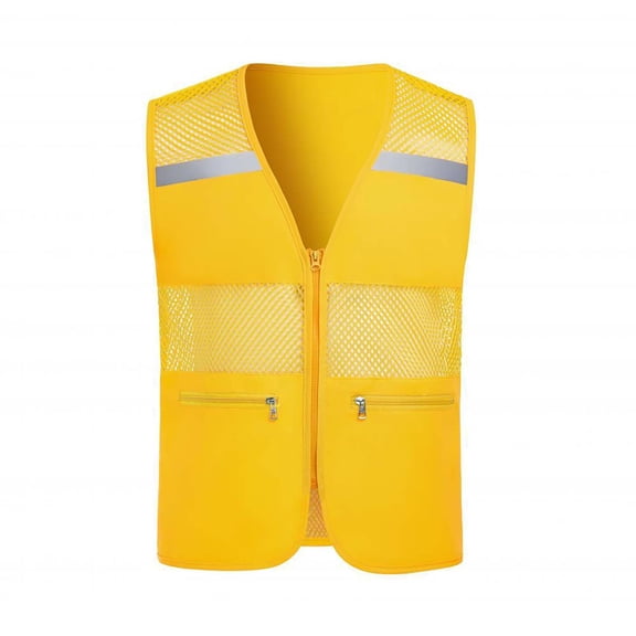Unisex Mesh Breathable Fishing Vest Womens Multi Pockets Travel Hiking Waistcoat Jacket Adult Youth Mens Zipper Coat Yellow, XL
