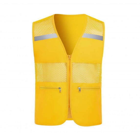 Unisex Mesh Breathable Fishing Vest Womens Multi Pockets Travel Hiking Waistcoat Jacket Adult Youth Mens Zipper Coat Yellow, XL