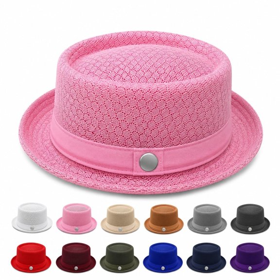 Unisex Mesh Pork Pie Hat, Packable Adjustable Fedora Cap, Breathable Sun Hat for Beach Travel Golf Fishing