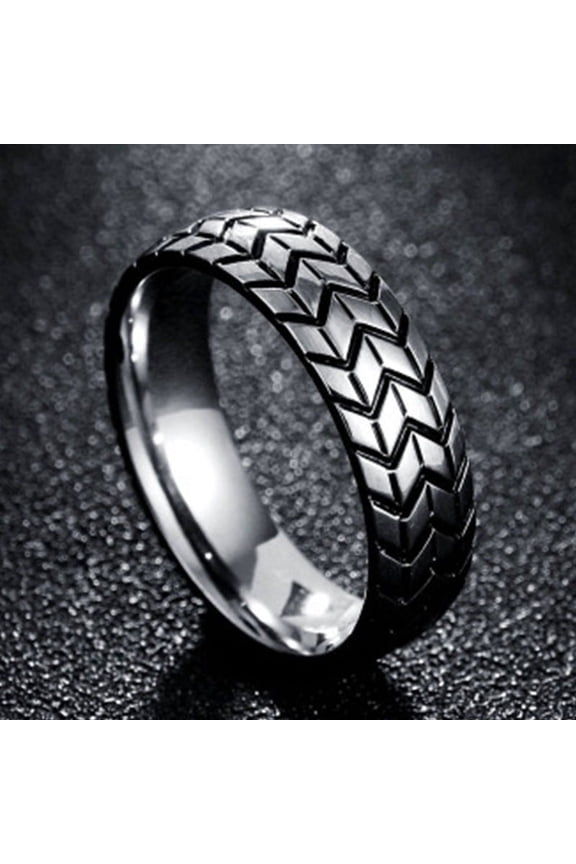 Unisex Metal Geometric Carved Tire Ring, Electroplated Design, Unique Automotive Style Gift for Car Enthusiasts
