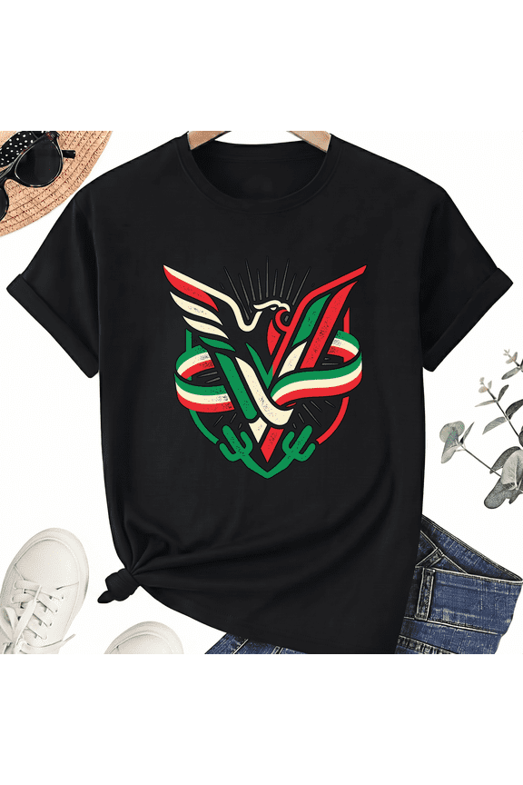 Unisex Mexican Eagle T-Shirt, Tricolor Heritage Graphic, 100% Cotton Short Sleeve Tee