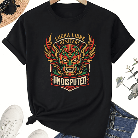 Unisex Mexican Lucha Libre T-Shirt, Heritage Mask Crest, 100% Cotton Short Sleeve Tee