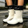 thumbnail image 1 of Unisex Mid Calf Rain Boots Waterproof Rubber Adjustable Drawstring Collar Slip Resistant Outdoor Garden Work Boots White 36, 1 of 9