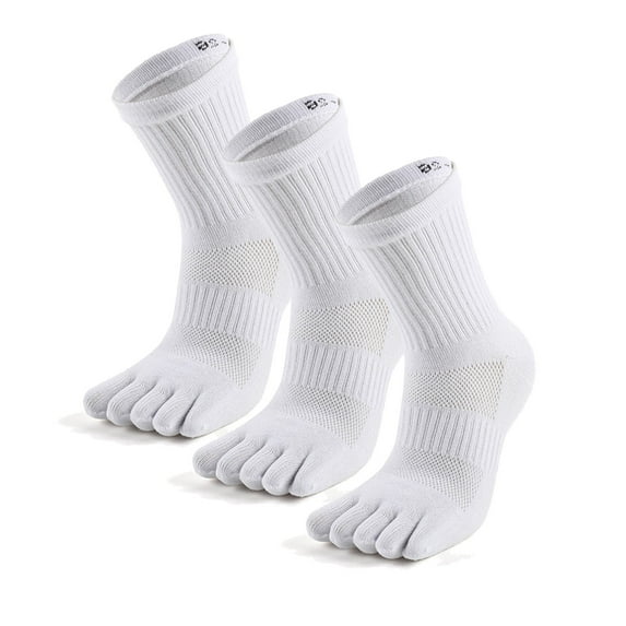 Unisex Mid-Crew Toe Socks, Cotton Athletic Running Socks, 3 Pairs