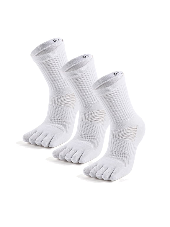 Unisex Mid-Crew Toe Socks, Cotton Athletic Running Socks, 3 Pairs