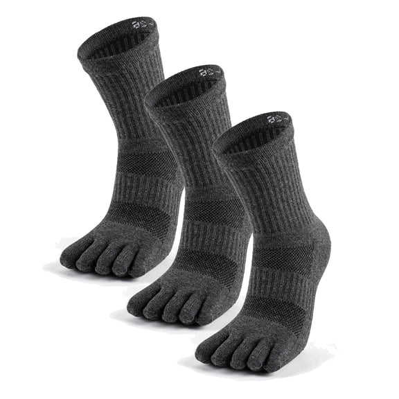 Unisex Mid-Crew Toe Socks, Cotton Athletic Running Socks, 3 Pairs