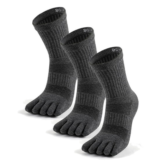 Unisex Mid-Crew Toe Socks, Cotton Athletic Running Socks, 3 Pairs