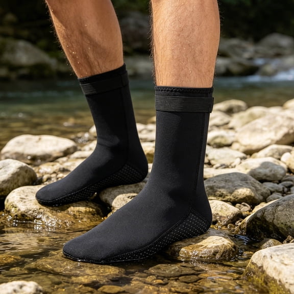 Unisex Mid Tube Anti Freezing Non Warm Sun Protection Cold Proof Diving Socks Solid Color Footwear Black