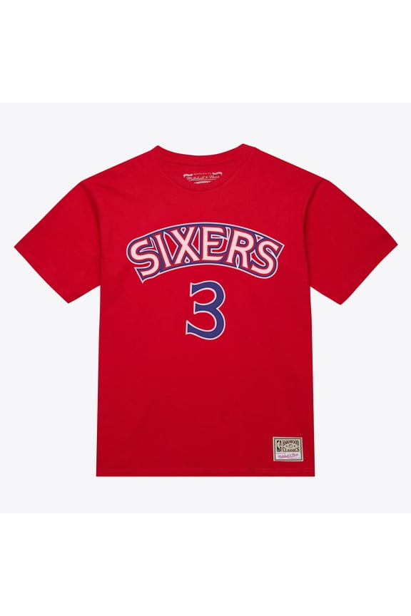 Unisex Mitchell & Ness Allen Iverson Red Philadelphia 76ers Hardwood Classics Name & Number T-Shirt