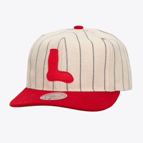 Unisex Mitchell & Ness Cream Boston Red Sox Vintage Ground Melton Wool Pinstripe Adjustable Hat