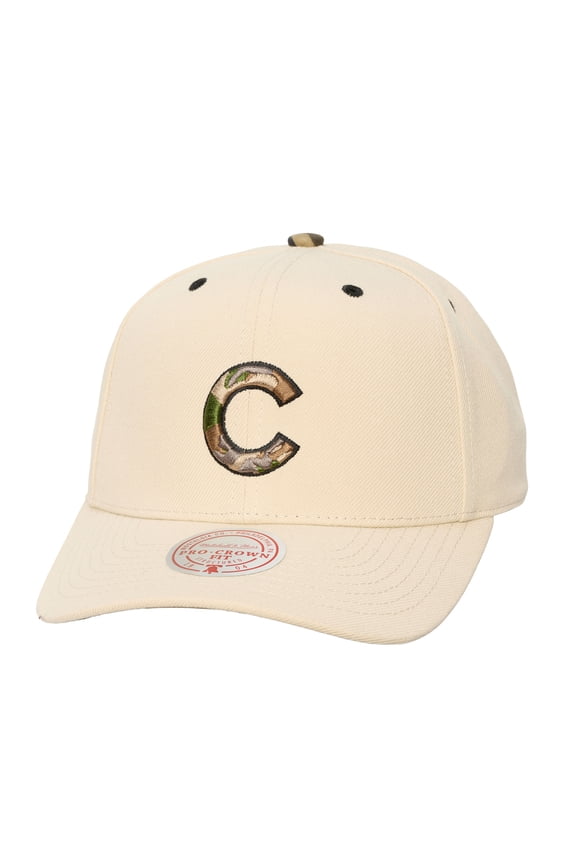 Unisex Mitchell & Ness Cream Chicago Cubs Camo Logo Pro Crown Snapback Hat