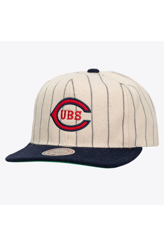Unisex Mitchell & Ness Cream Chicago Cubs Vintage Ground Melton Wool Pinstripe Adjustable Hat