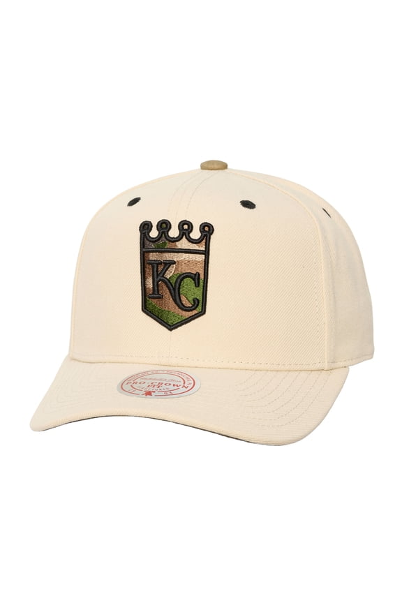 Unisex Mitchell & Ness Cream Kansas City Royals Camo Logo Pro Crown Snapback Hat