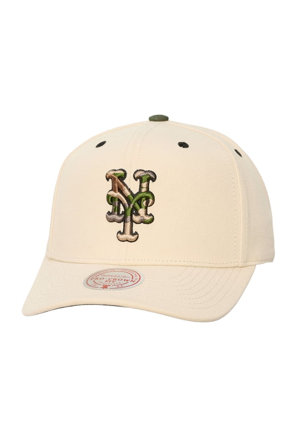 Unisex Mitchell & Ness Cream New York Mets Camo Logo Pro Crown Snapback Hat
